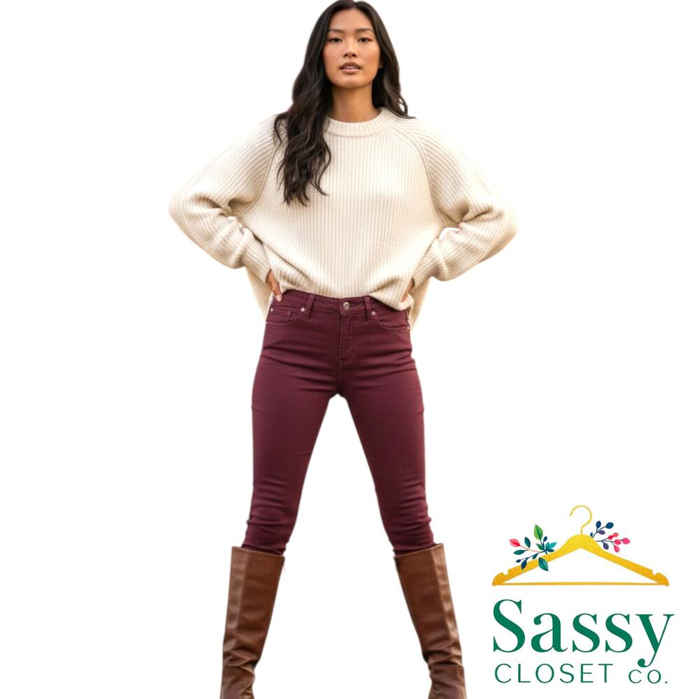 TALBOTS Simply Flattering Burgundy Skinny Jeans Jeggings 6 Stretch Pants EUC